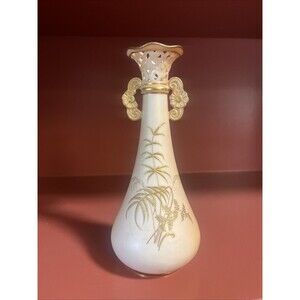 Antique Locke & Co Worcester Hand Painted Vase Floral Double Handle Gilded READ